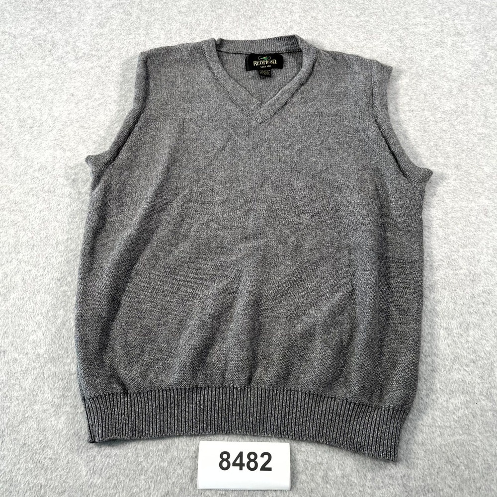 RedHead Sweater Vest Mens Large Gray Cotton Tight Knit V‎ Neck Casual Outdoor